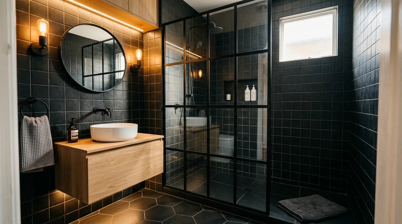 Black Grid Shower Screen