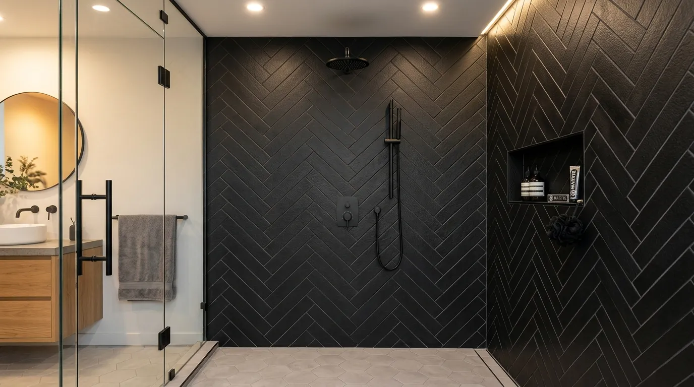 Black Herringbone Tiles