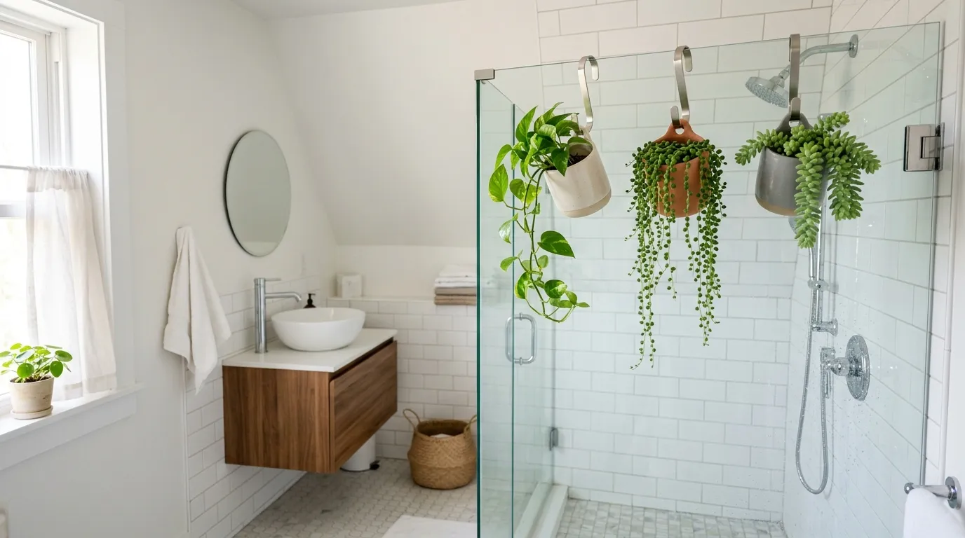 Shower Door Hanging Plants