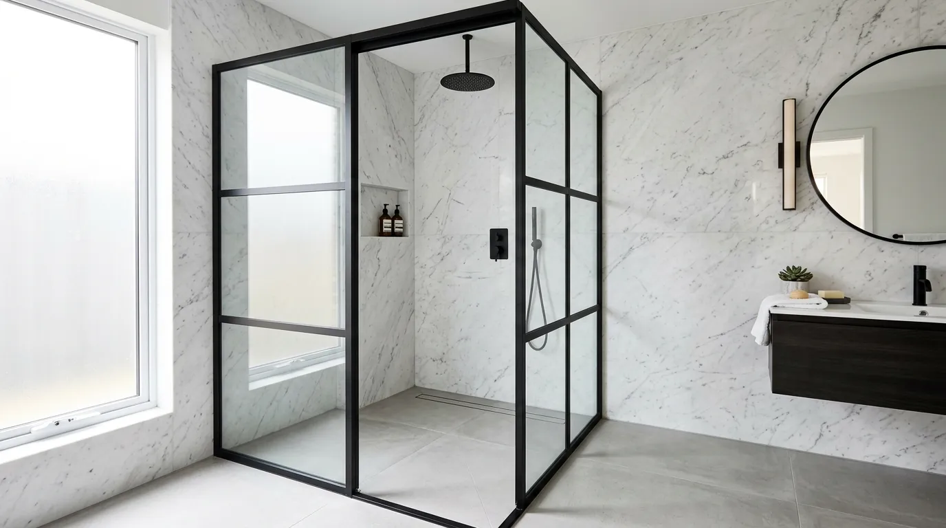 Black Frame Glass Shower