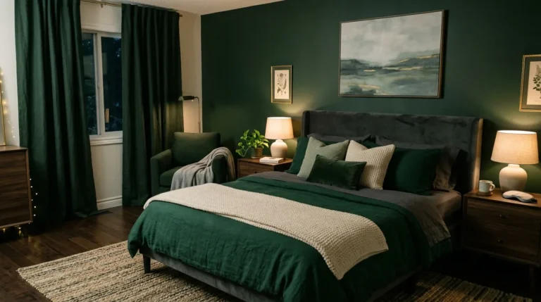 dark green moody bedroom